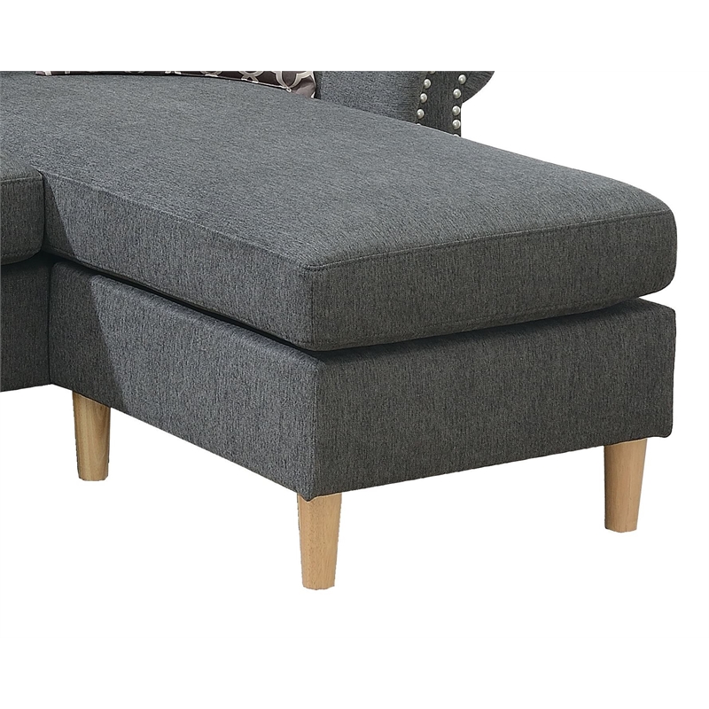 Poundex Furniture Fabric Reversible Sectional Sofa Set in Slate Gray Color