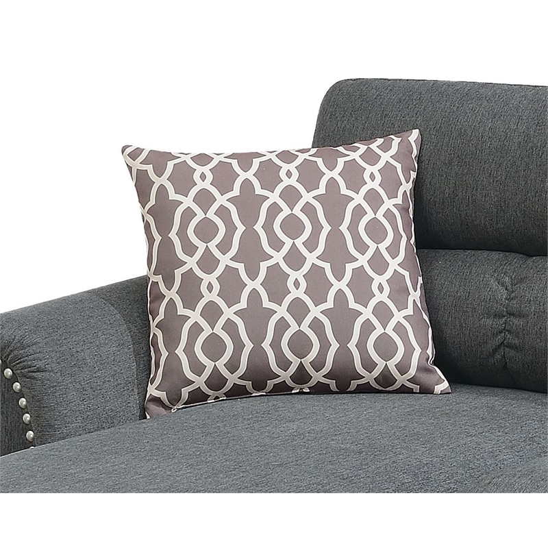 Poundex Furniture Fabric Reversible Sectional Sofa Set in Slate Gray Color