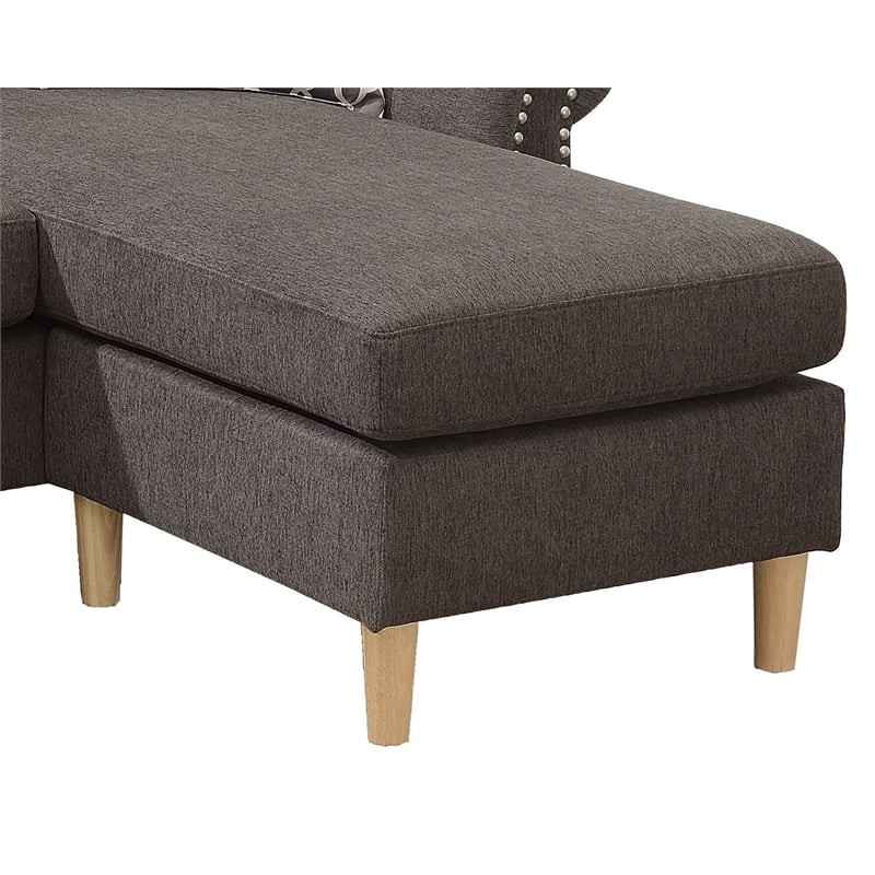 Poundex Furniture Fabric Reversible Sofa Sectional Set in Tan Brown Color