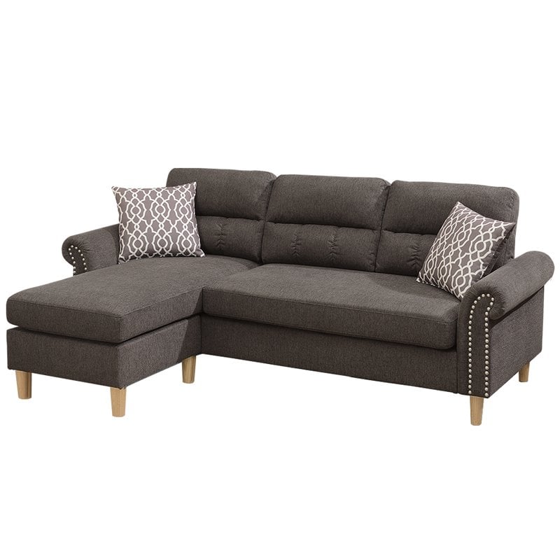 Poundex Furniture Fabric Reversible Sofa Sectional Set in Tan Brown Color