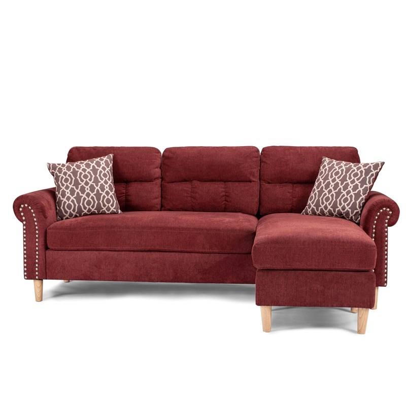Poundex Furniture Fabric Reversible Sectional Sofa Set in Paprika Red Color