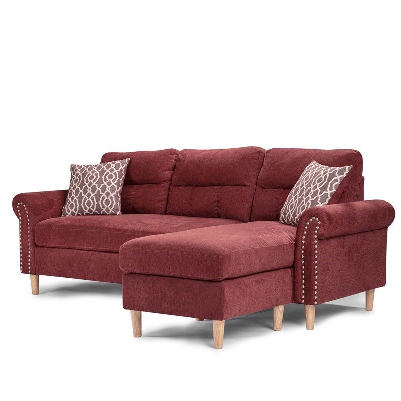 Poundex Furniture Fabric Reversible Sectional Sofa Set in Paprika Red Color