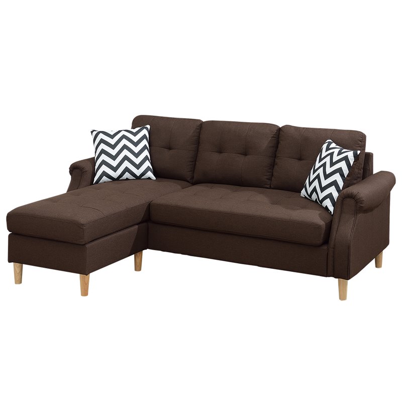 Poundex Furniture Fabric Reversible Sectional Sofa Set in Espresso Color