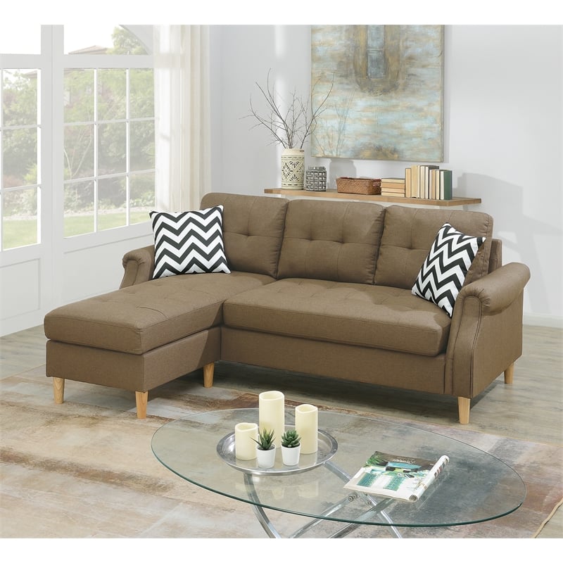 Poundex Furniture Fabric Reversible Sectional Sofa Set in Light Coffee Color