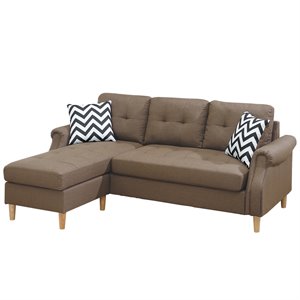 Poundex Furniture Fabric Reversible Sectional Sofa Set in Light Coffee Color