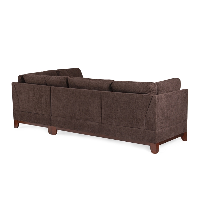 Poundex 3 Piece Fabric Sectional Sofa Set with Ottoman in Dark Coffee