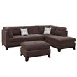 Poundex 3 Piece Fabric Sectional Sofa Set with Ottoman in Dark Coffee