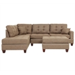 Poundex 3 Piece Fabric Sectional Sofa Set with Ottoman in Coffee