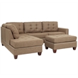 Poundex 3 Piece Fabric Sectional Sofa Set with Ottoman in Coffee