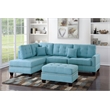 Poundex 3 Piece Fabric Sectional Sofa Set with Ottoman in Blue Gray