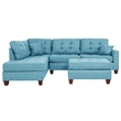 Poundex 3 Piece Fabric Sectional Sofa Set with Ottoman in Blue Gray