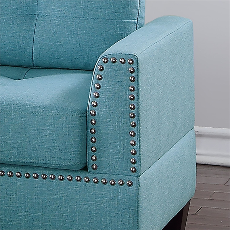 Poundex 3 Piece Fabric Sectional Sofa Set with Ottoman in Blue Gray