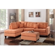 Poundex 3 Piece Fabric Sectional Sofa Set with Ottoman in Citrus Orange
