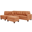 Poundex 3 Piece Fabric Sectional Sofa Set with Ottoman in Citrus Orange