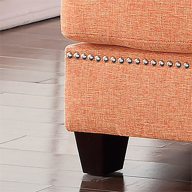 Poundex 3 Piece Fabric Sectional Sofa Set with Ottoman in Citrus Orange