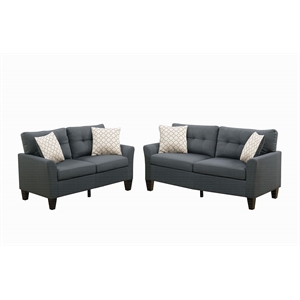 Poundex Furniture 2 Piece Fabric Sofa Loveseat Set in Charcoal Gray Color