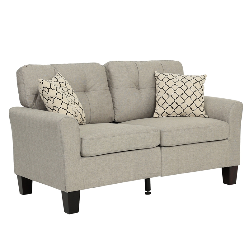 Poundex Furniture 2 Piece Fabric Sofa Loveseat Set in Beige Color