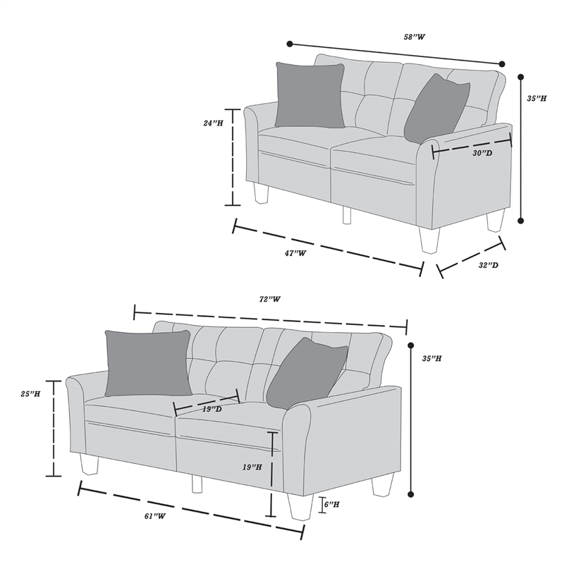 Poundex Furniture 2 Piece Fabric Sofa Loveseat Set in Beige Color