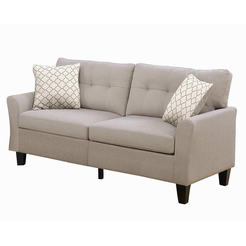 Poundex Furniture 2 Piece Fabric Sofa Loveseat Set in Beige Color