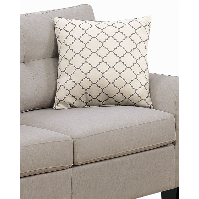 Poundex Furniture 2 Piece Fabric Sofa Loveseat Set in Beige Color