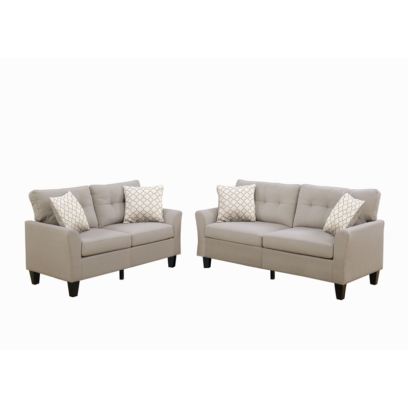 Poundex Furniture 2 Piece Fabric Sofa Loveseat Set in Beige Color