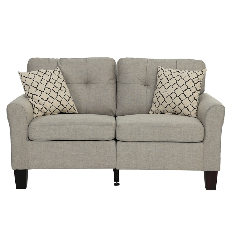 Poundex Furniture 2 Piece Fabric Sofa Loveseat Set in Beige Color