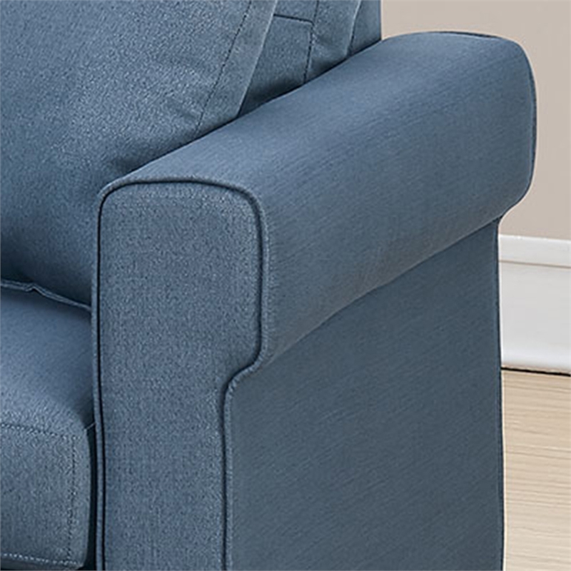 Poundex Furniture 2 Piece Fabric Compact Sectional Sofa Set in Blue Color