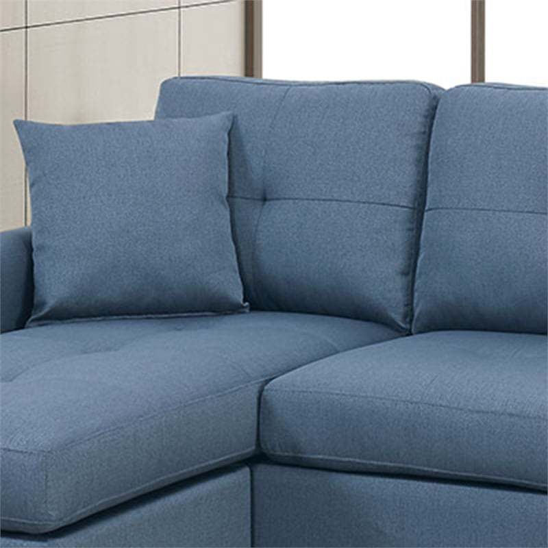Poundex Furniture 2 Piece Fabric Compact Sectional Sofa Set in Blue Color