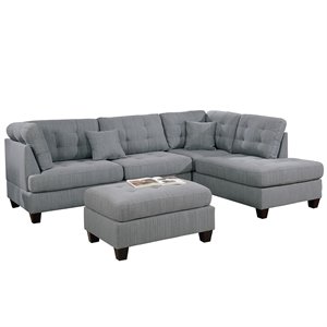 poundex 3 piece fabric  sectional sofa set with ottoman