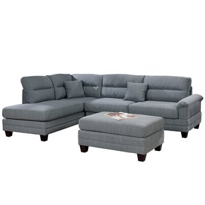 poundex 3 piece fabric sectional sofa set with ottoman