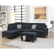 Poundex 3 Piece Fabric Sectional Sofa Set with Storage Ottoman in Black