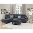 Poundex 3 Piece Fabric Sectional Sofa Set with Storage Ottoman in Charcoal Gray