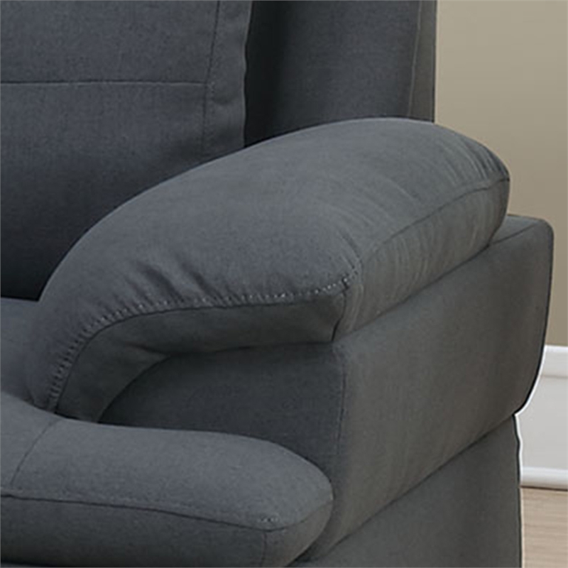 Poundex 3 Piece Fabric Sectional Sofa Set with Storage Ottoman in Charcoal Gray