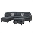 Poundex 3 Piece Fabric Sectional Sofa Set with Storage Ottoman in Charcoal Gray