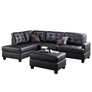 poundex 3 piece reversible sectional sofa set with ottoman