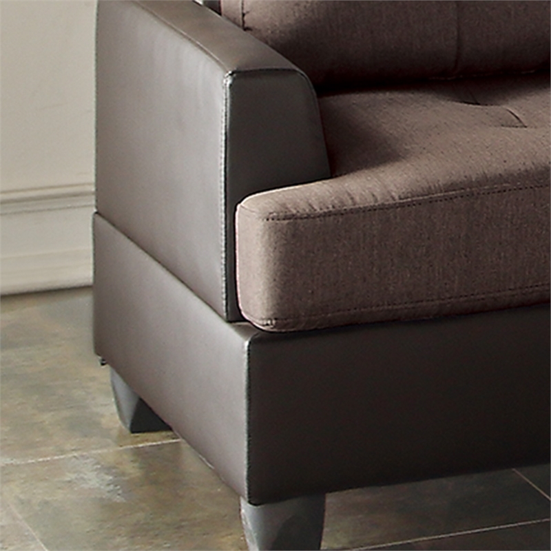 Poundex 3 Piece Fabric Sectional Sofa Set with Ottoman in Chocolate Color