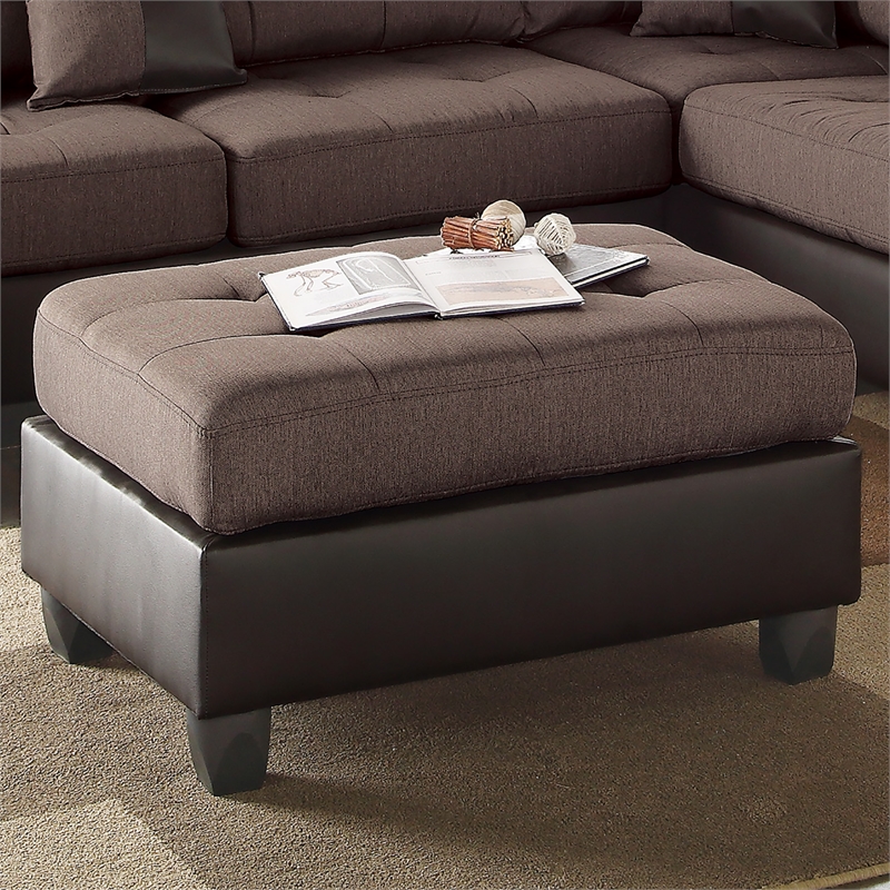 Poundex 3 Piece Fabric Sectional Sofa Set with Ottoman in Chocolate Color
