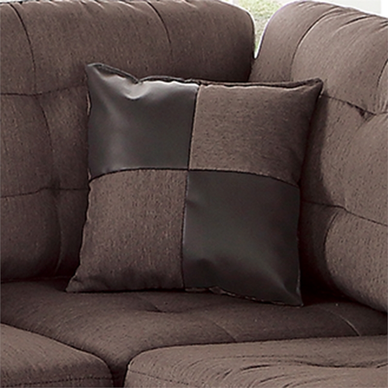 Poundex 3 Piece Fabric Sectional Sofa Set with Ottoman in Chocolate Color
