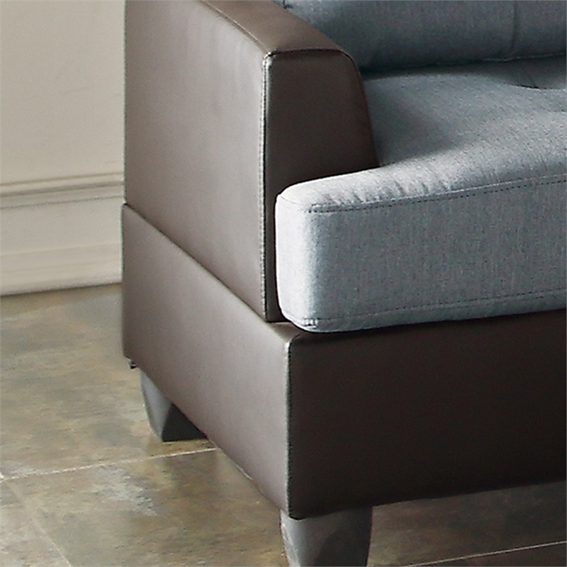 Poundex 3 Piece Fabric Sectional Sofa Set with Ottoman in Gray Color