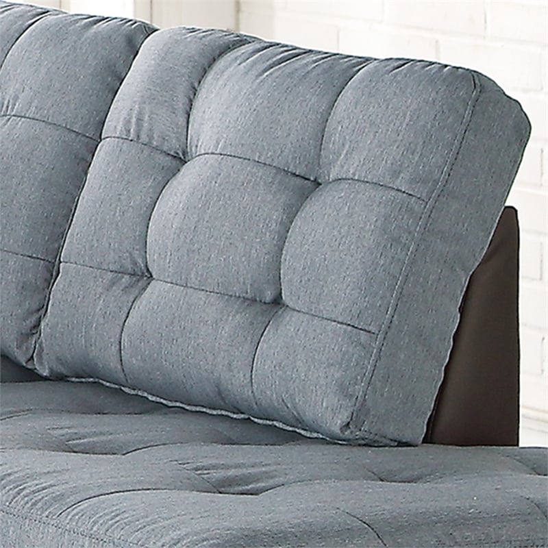 Poundex 3 Piece Fabric Sectional Sofa Set with Ottoman in Gray Color