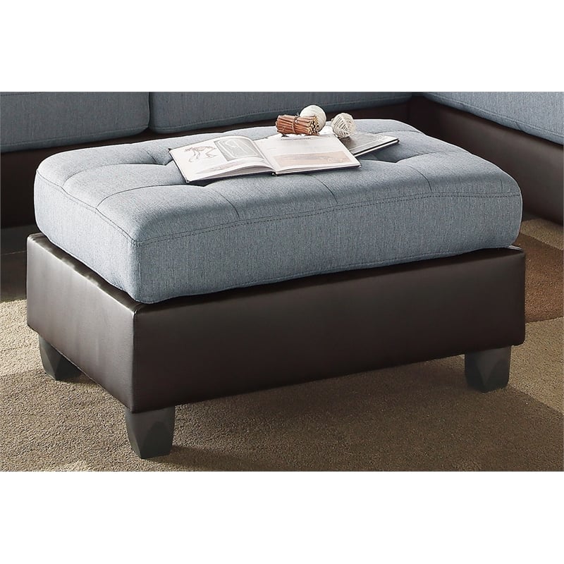 Poundex 3 Piece Fabric Sectional Sofa Set with Ottoman in Gray Color