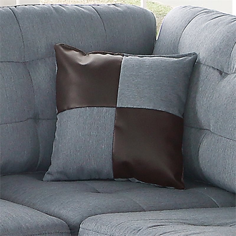 Poundex 3 Piece Fabric Sectional Sofa Set with Ottoman in Gray Color