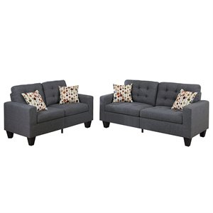 Poundex Furniture 2 Piece Fabric Sofa Loveseat Set in Blue Gray Color