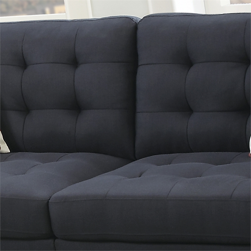 Poundex Furniture 2 Piece Fabric Sofa Loveseat Set in Black Color