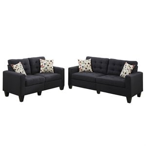 Poundex Furniture 2 Piece Fabric Sofa Loveseat Set in Black Color