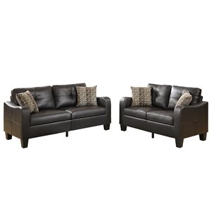 Poundex Furniture 2 Piece Faux Leather Sofa Loveseat Set in Espresso Color