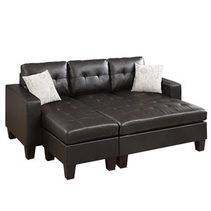 Poundex Furniture All in One Faux Leather Sectional in Dark Espresso Color