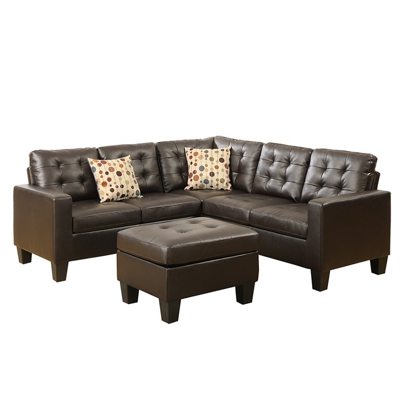 Poundex Furniture 4 Piece Faux Leather Sectional Sofa Set in Espresso