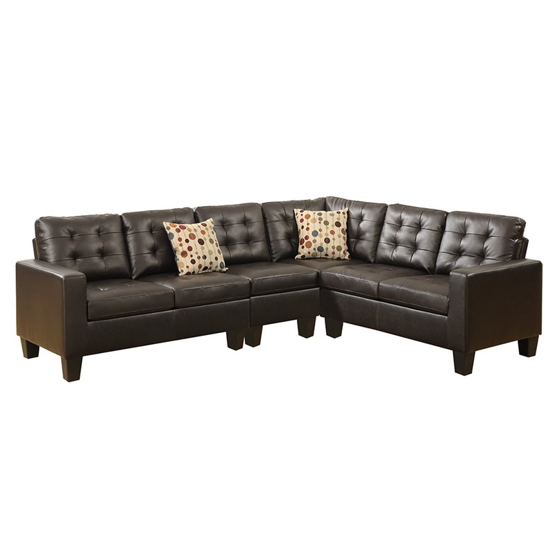 Poundex Furniture 4 Piece Faux Leather Sectional Sofa Set in Espresso