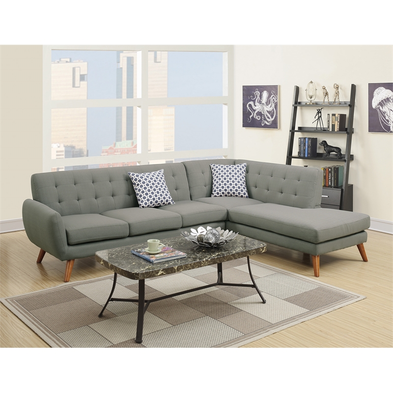 Poundex Furniture 2 Piece Fabric Sectional Sofa Set in Gray Color
